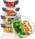 10pc Glass Food Storage Container with Lid, Gray Round Glass Meal Prep Containers D9281