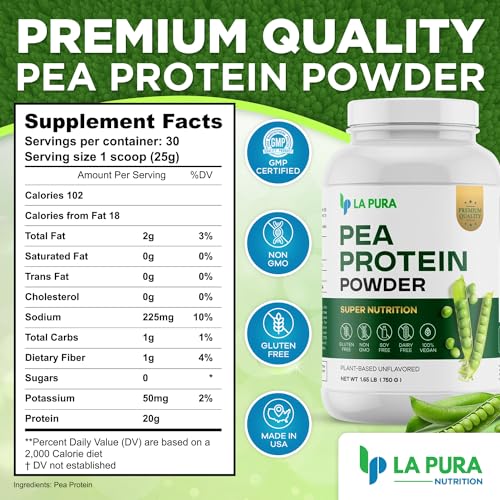 100% Vegan Pea Protein Powder, 1.65LB, Unflavored, 20g Protein, Gluten Free, Non-GMO X547429