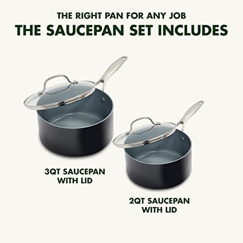 2QT and 3QT Hard Anodized Ceramic Nonstick Saucepan Pot Set with Lids, Gray C784331
