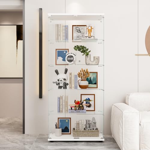 4-Tier Glass Display Cabinet with Locks, White H995