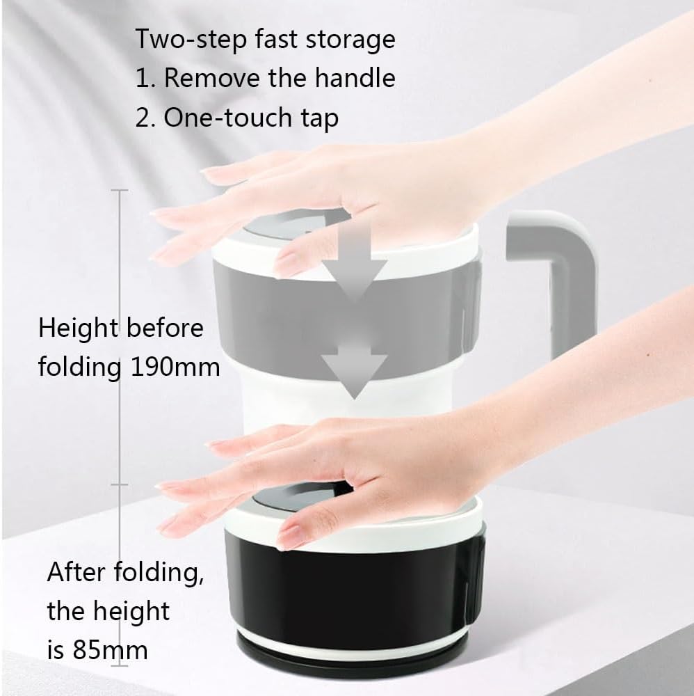 Travel Foldable Electric Kettle Portable Silicone Collapsible Kettle with LED Digital Display Food Grade Silicone BPA Free Boil Dry Protection 0.6L W859303