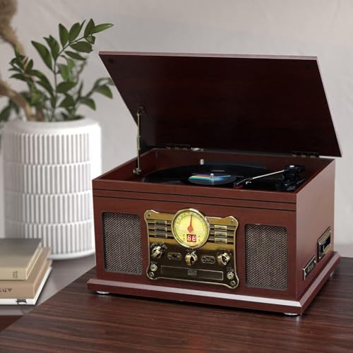 Mahogany Bluetooth Turntable with Speakers F900057