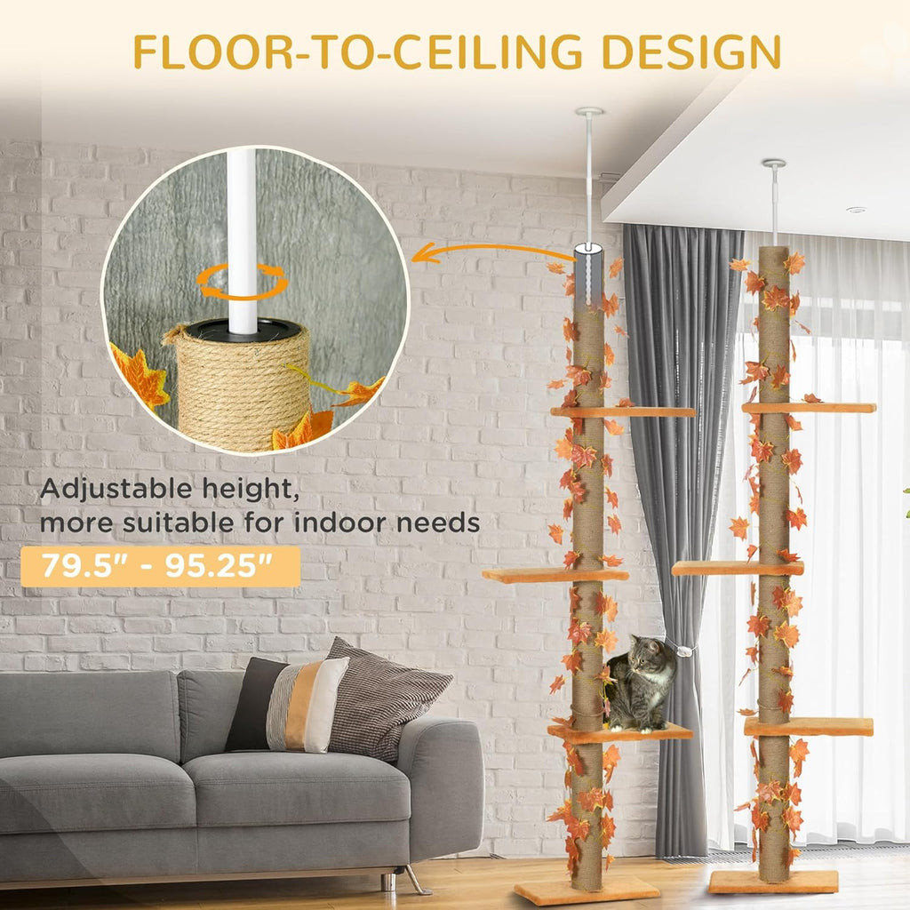80" - 95" Adjustable 3-Level Cat Tree with Sisal Scratching Post C83812