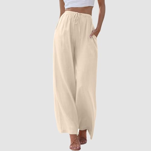 High Waisted Wide Leg Drawstring Elastic Trousers with Pockets A5393