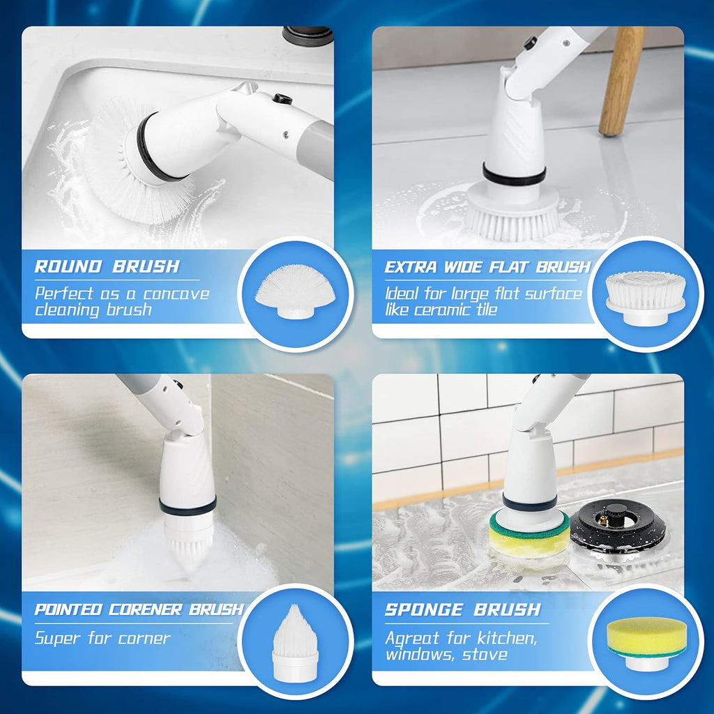 Electric Spin Scrubber with Adjustable Extension Handle & 4 Replaceable Brush Heads N8290