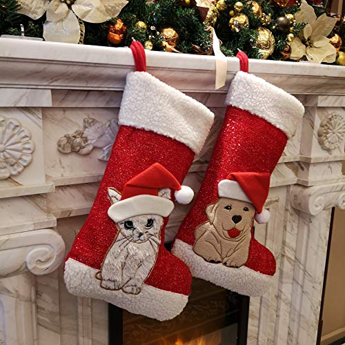 18’’ Red Felt Cat Christmas Stocking W1765