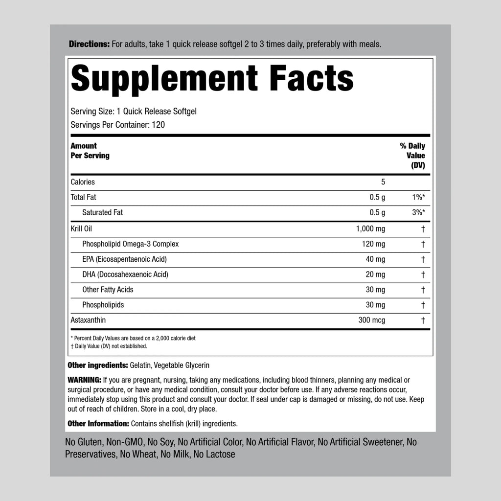 Krill Oil 1000mg 120 Softgels with Astaxanthin I941