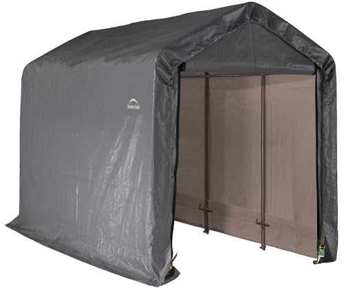 10' x 10' Steel Round Roof Outdoor Storage Shed with Waterproof Cover, grey Q4390