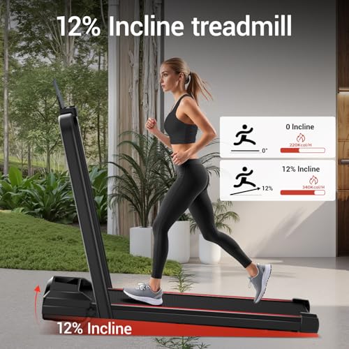 12% Incline Walking Pad Treadmill, 3-in-1 Folding Under Desk Treadmill, 2.5 HP Quiet Brushless, 300 LBS Capacity S165