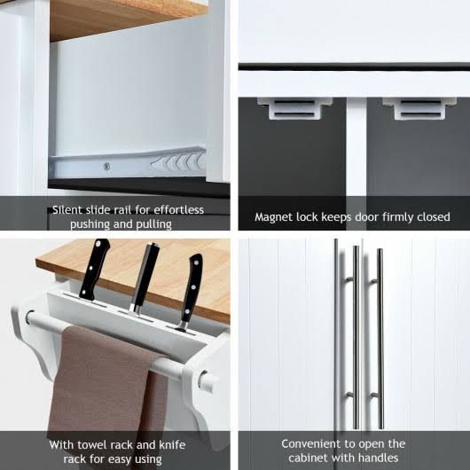 White Wood Top Rolling Storage Cabinet S4728