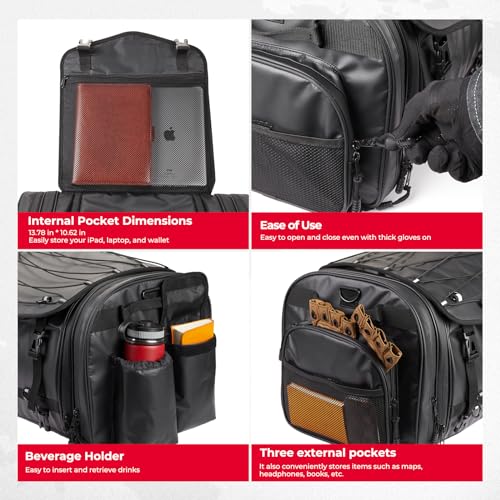 60L Expandable Waterproof Motorcycle Tail Bag with Rain Cover X961
