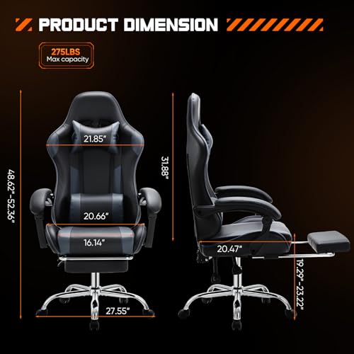 Grey PU Leather Reclining Gaming Chair with Footrest N106495