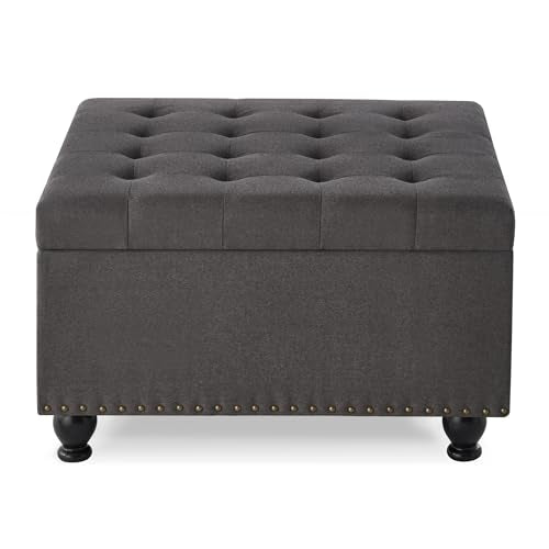 Beige Storage Ottoman with Wooden Legs P472