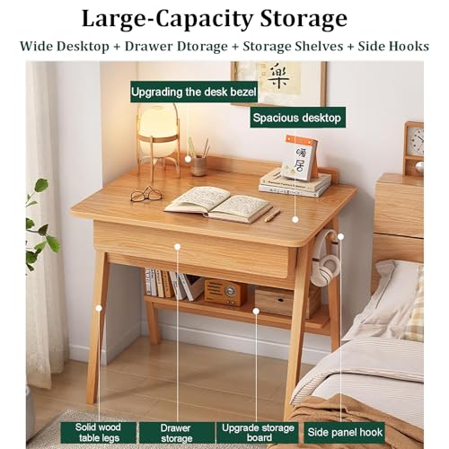 Walnut Wood Writing Desk with Drawers and Storage Shelves B37095