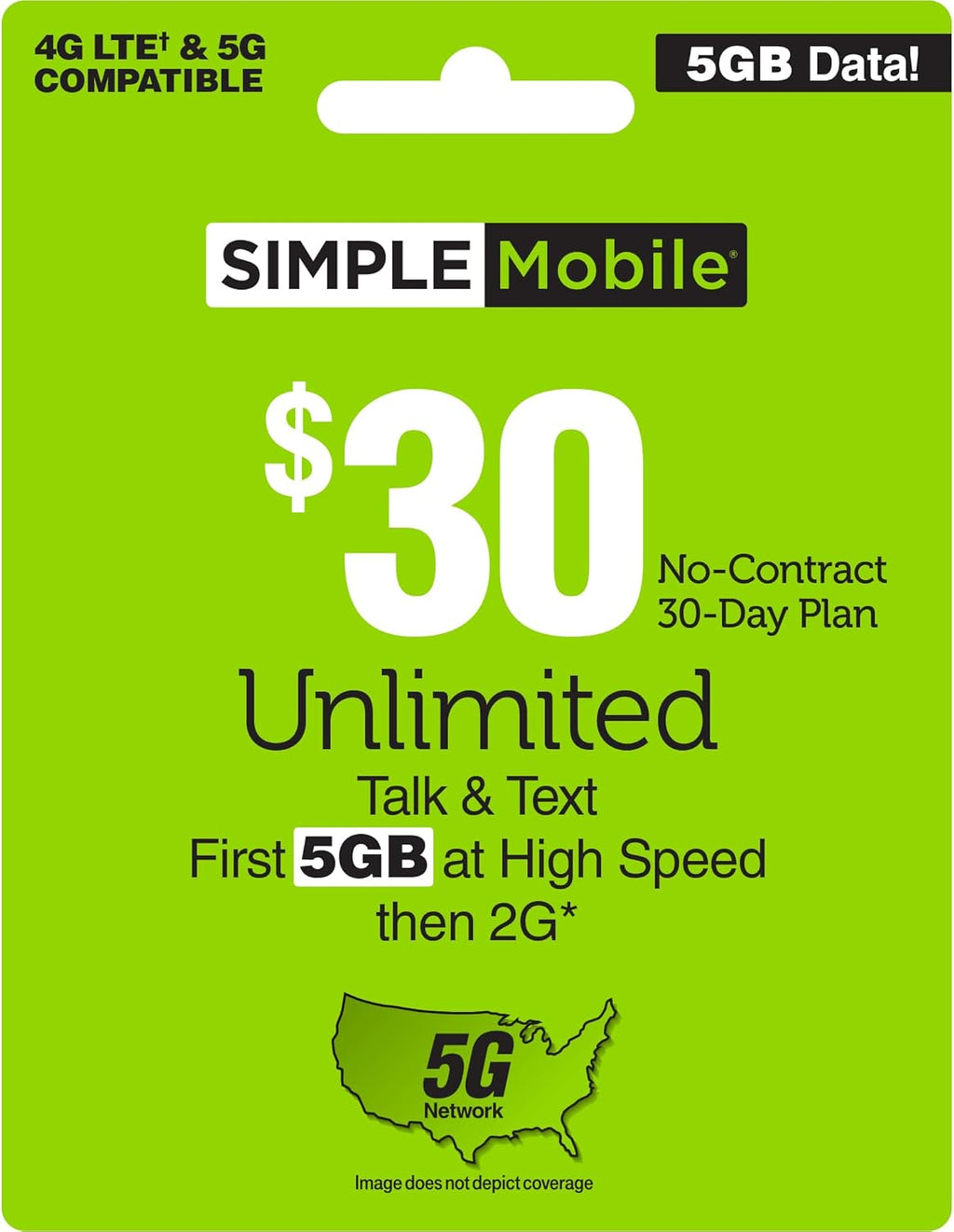 $30 5 GB Data, Unlimited Talk & Text Plan A9377