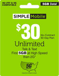 $30 5 GB Data, Unlimited Talk & Text Plan A9377