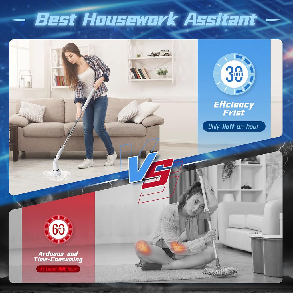 Electric Spin Scrubber with Adjustable Extension Handle & 4 Replaceable Brush Heads N8290