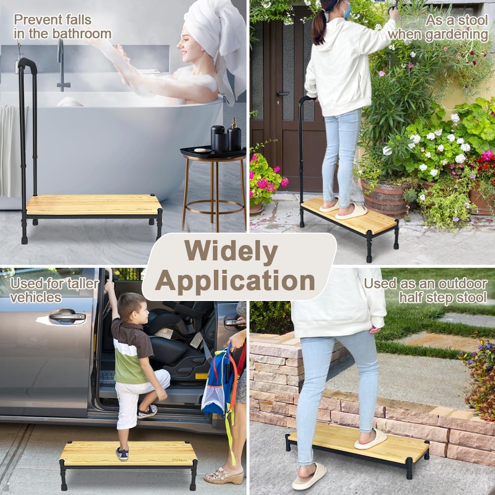 Adjustable Height Bed Step Stool with Handrails K835