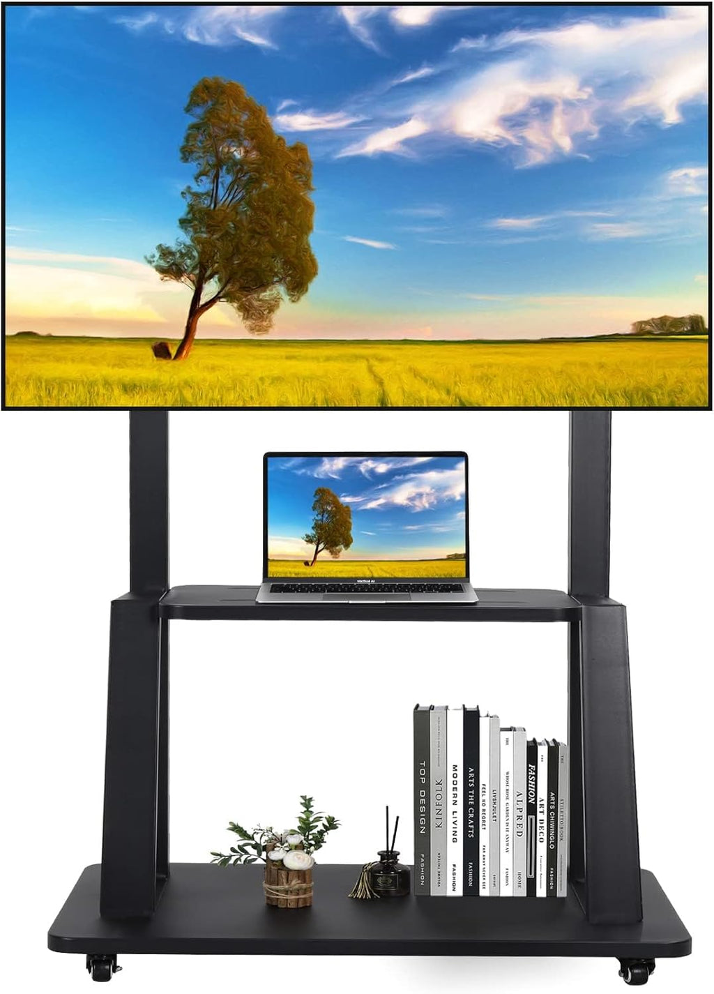 Mobile TV Cart Rolling Floor Stand for 32-75 Inch LCD LED OLED Flat Panel Screens with Shelf W5491