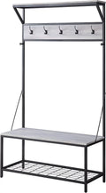 Black Metal Frame Storage Bench with Shoe Rack and Coat Stand V508628