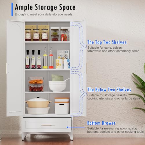 White 71 Inch Tall Metal Storage Cabinet with Doors and Shelves F714844