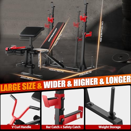 Heavy Duty Adjustable Weight Bench Set with Barbell and Squat Rack F936632