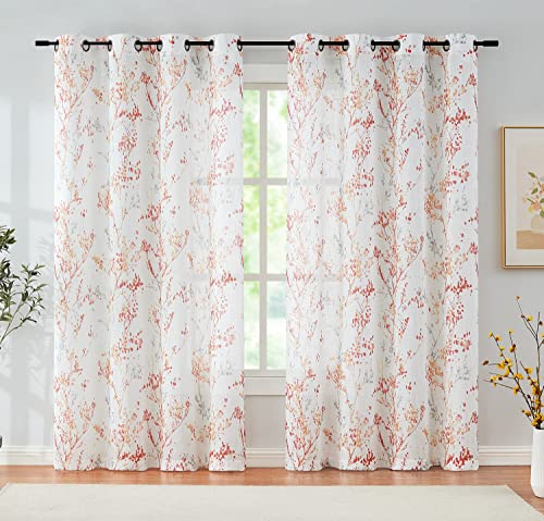 White Striped Sheer Curtains 63inch Length Light Filtering Semi Sheer Chiffon Window Curtains 2 pack Grommet Top X909