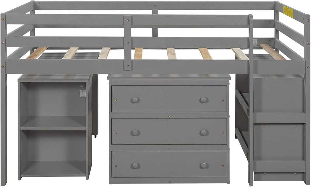 Gray Twin Low Loft Bed with Desk E145973