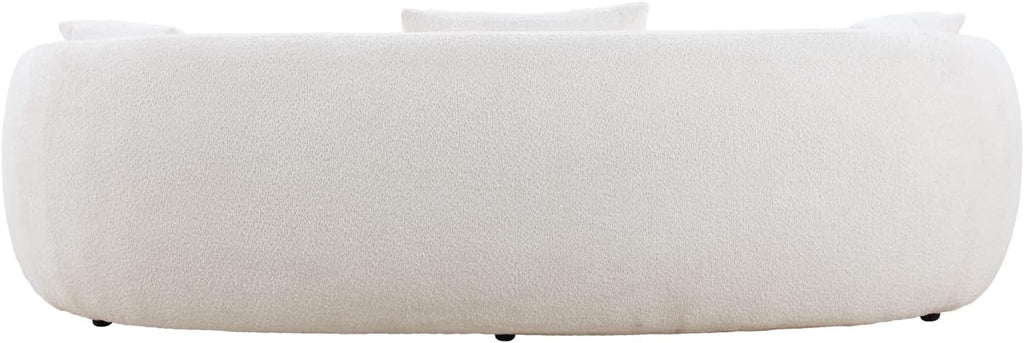Beige Boucle Upholstered 4-Seat Curved Sofa with 3 Throw Pillows N45670
