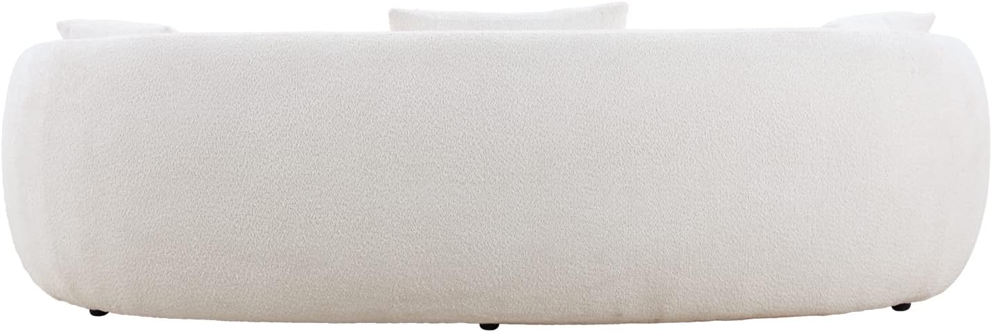 Beige Boucle Upholstered 4-Seat Curved Sofa with 3 Throw Pillows N45670