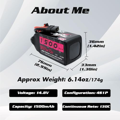 1500mAh 130C 4S Lipo Battery 14.8V with XT60 Plug (2 Packs) L833
