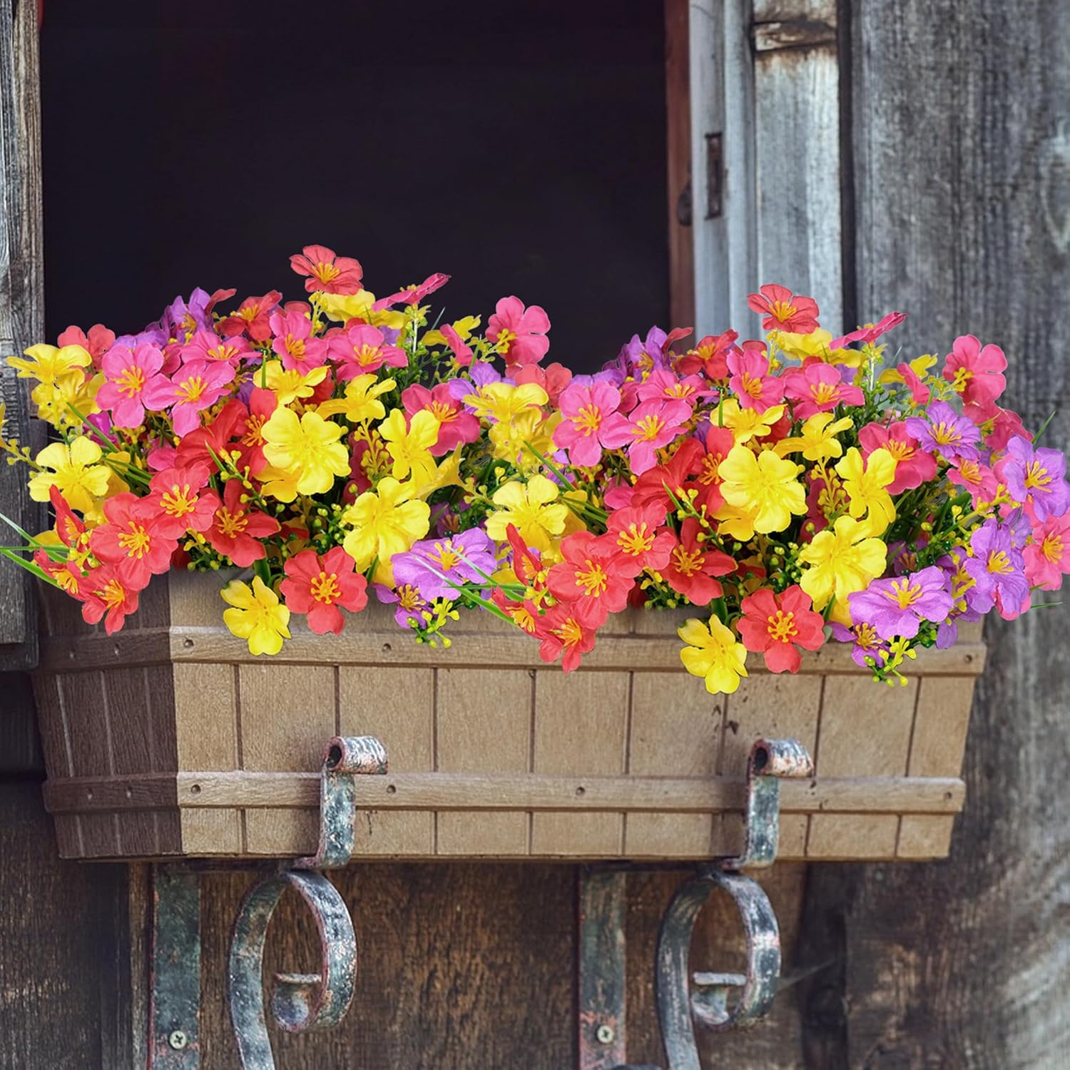 12 Bundles Artificial Flowers UV Resistant Faux Silk Plants S4655