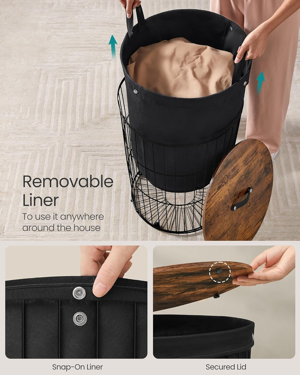 Ink Black 25 Gallons Laundry Hamper with Lid G79348