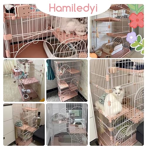 Pink 52 Inches Metal Cat Cage with 3 Platforms and 1 Ramp Y196194