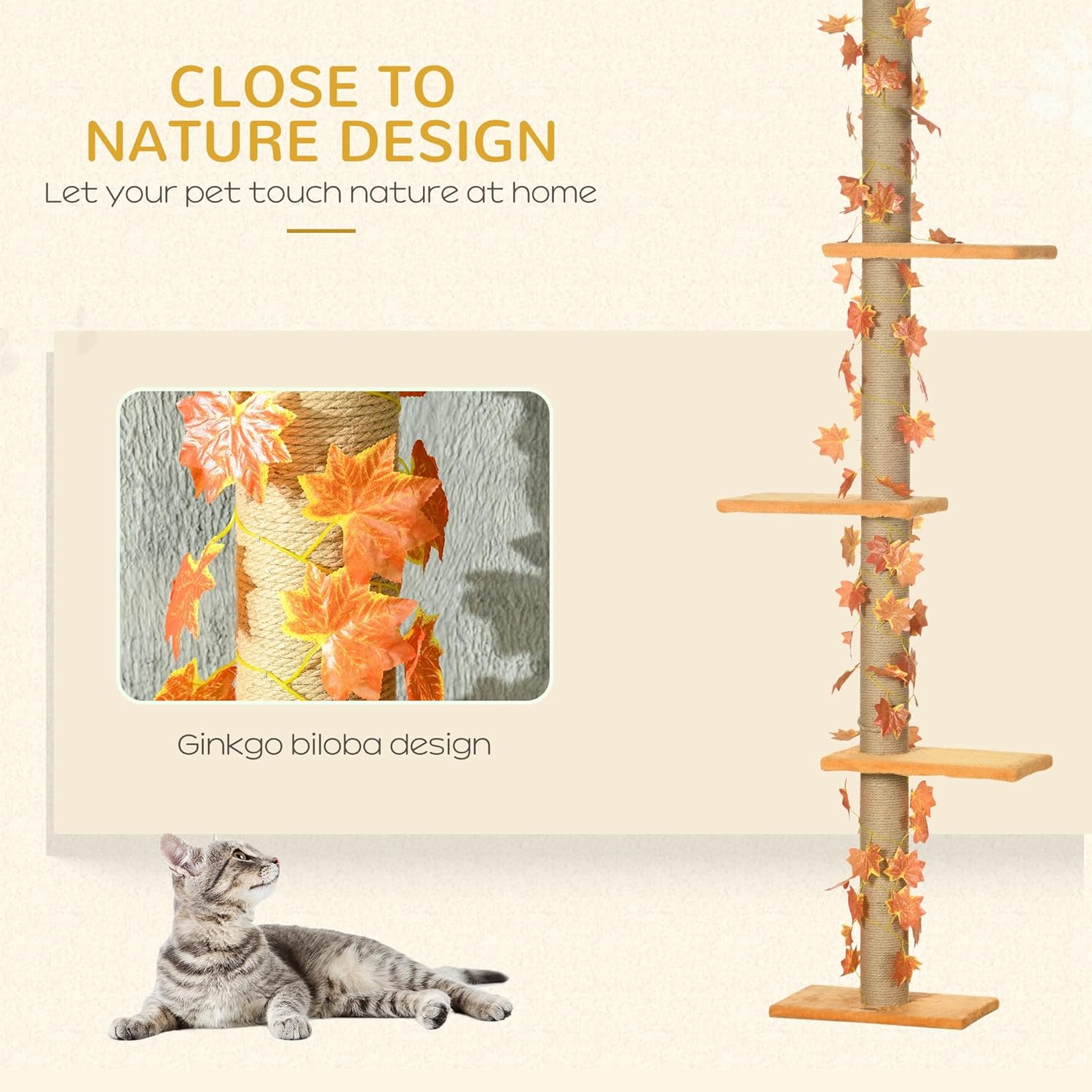 80" - 95" Adjustable 3-Level Cat Tree with Sisal Scratching Post C83812