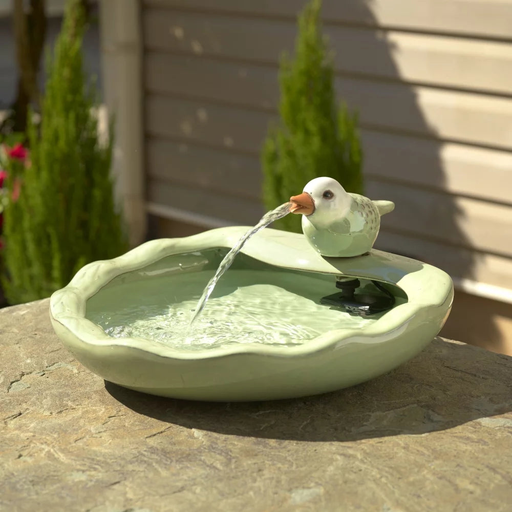 Smart Solar Ceramic Green Bird Fountain O44762