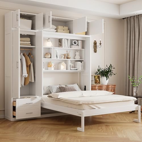 Gray Wood Twin Murphy Bed with Light and USB D346