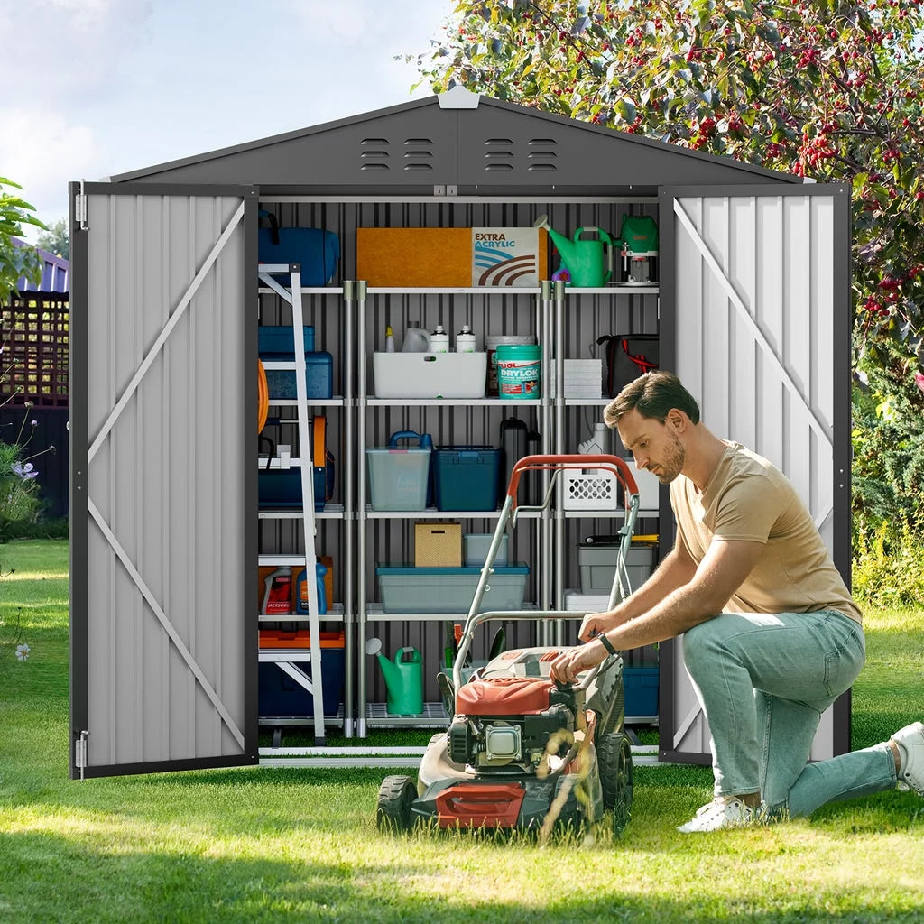 Gray 8' x 6' Outdoor Storage Shed with Metal Base Frame W411