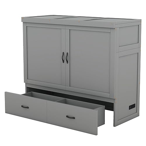 White Solid Wood Queen Size Murphy Bed Y43937