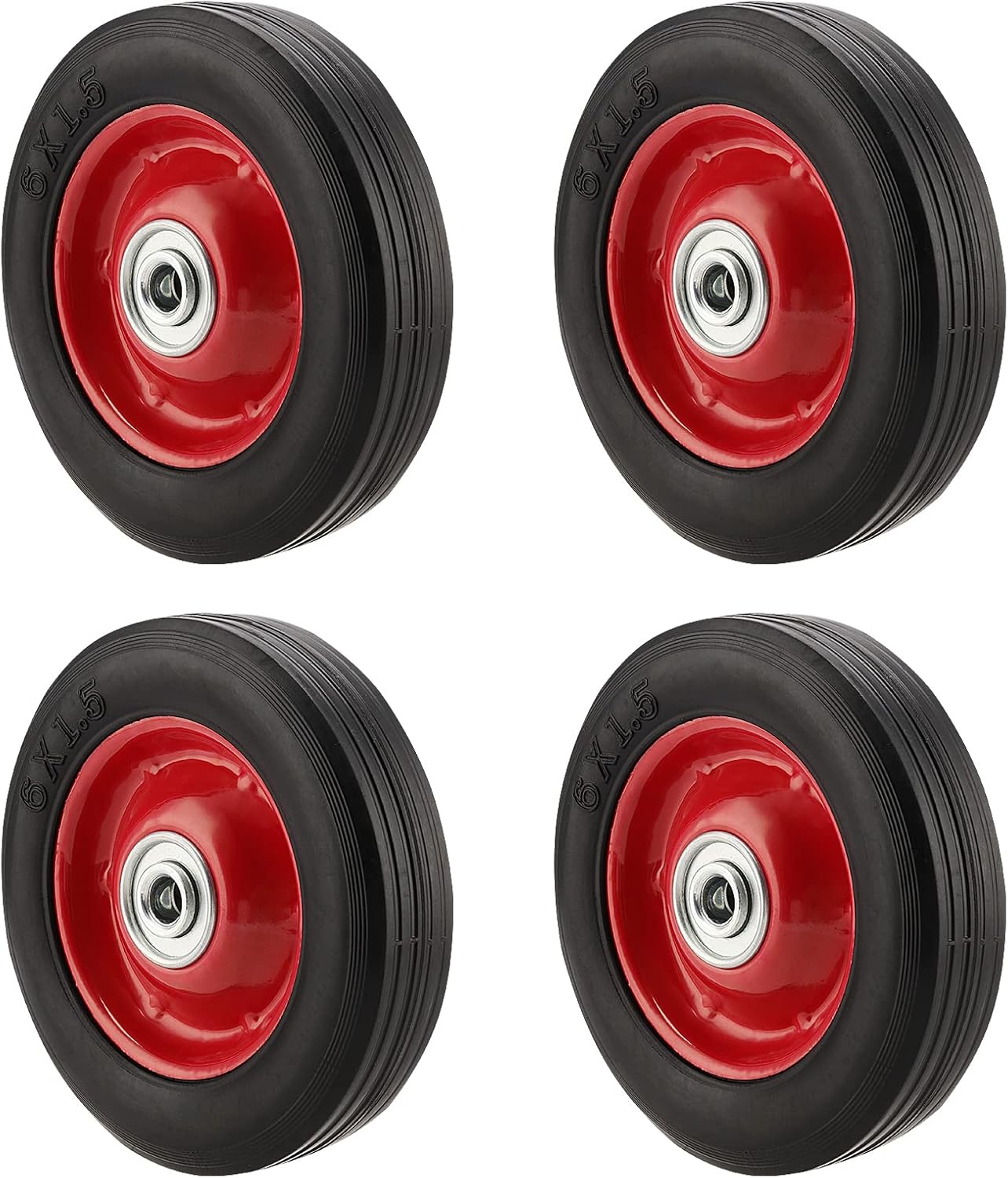 4 Pack 6 Inch Solid Rubber Flat Free Hand Truck Wheel with 5/8 Inch Axle Size E102