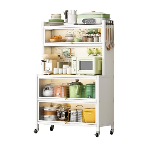 White Metal Microwave Cart with Storage and Doors X124765
