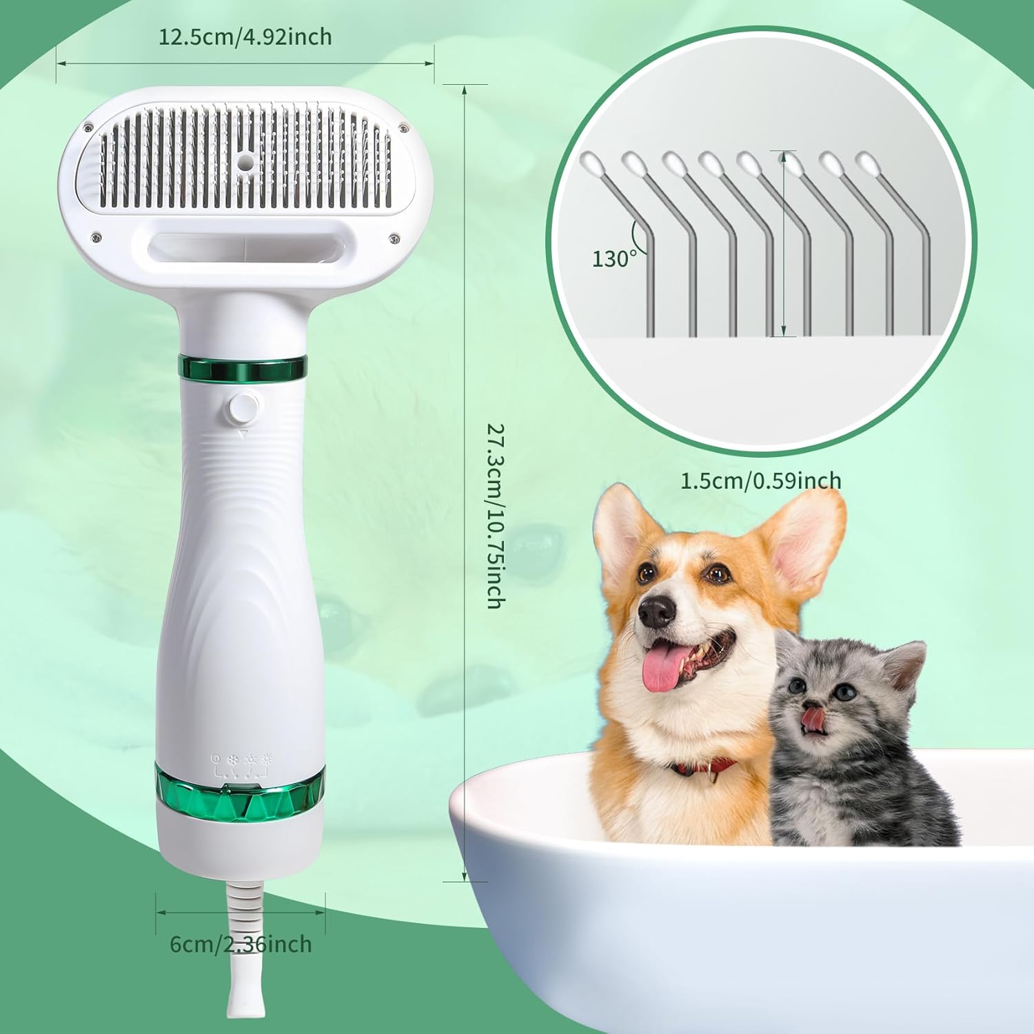 Pet Hair Dryer with Slicker Brush - 3 Heat Settings, One-Button Hair Removal, Portable Dog Blower Z6685