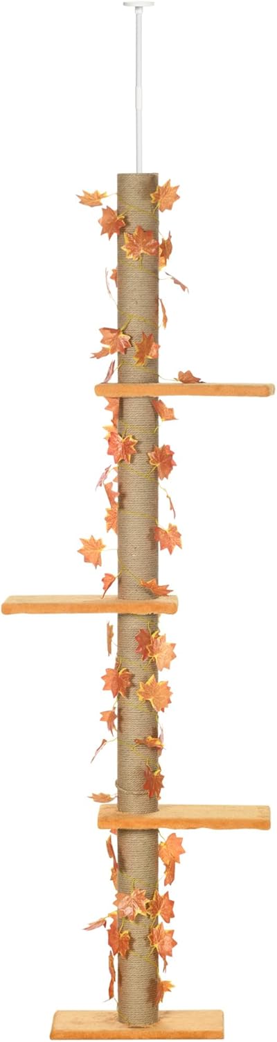 80" - 95" Adjustable 3-Level Cat Tree with Sisal Scratching Post C83812