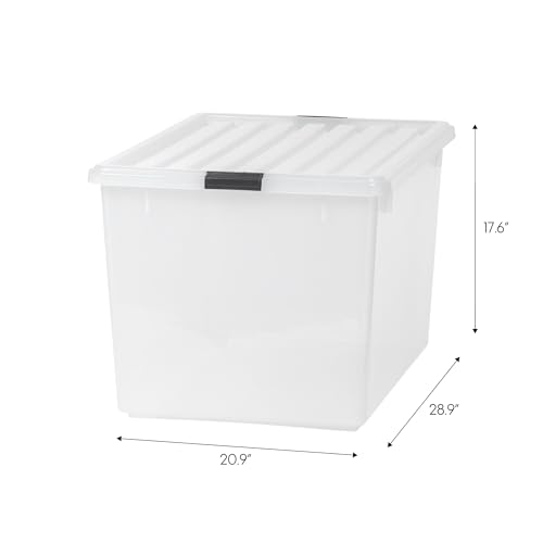 132 Quart Stackable Plastic Storage Bins with Lids and Latching Buckles, Clear M590