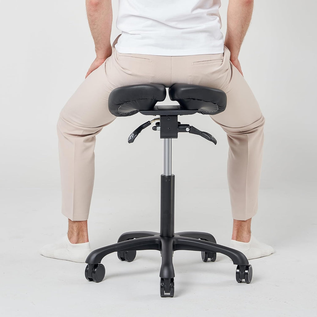 Black Ergonomic Saddle Stool with Aluminum Base L78073