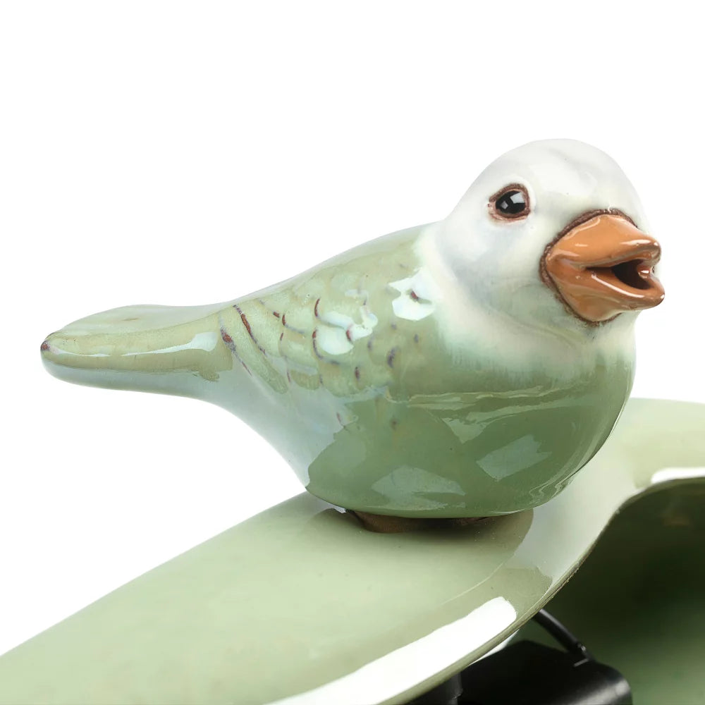 Smart Solar Ceramic Green Bird Fountain O44762