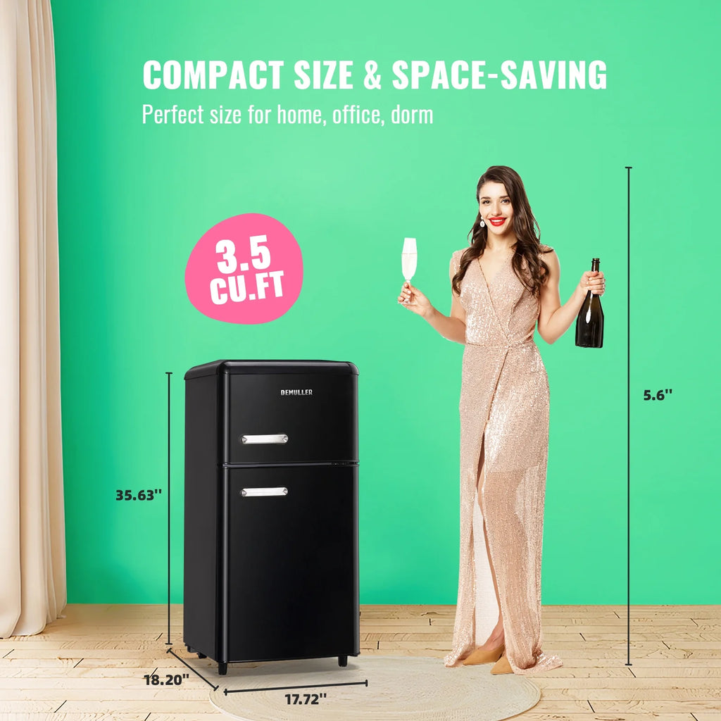 3.5 Cu. ft Mini Fridge Double Door Refrigerator Black R1622