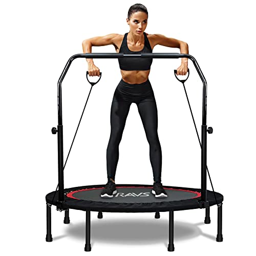 40"/48" Foldable Mini Trampoline with Adjustable Handle Resistance Bands X6886