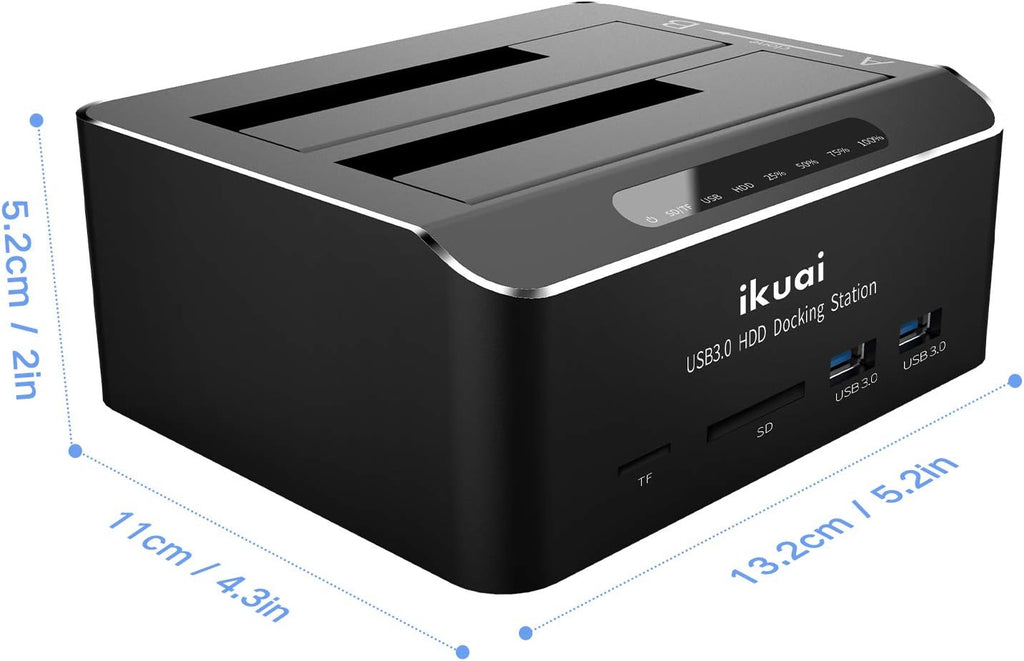 SATA to USB 3.0 Dual Bay Hard Drive Dock for 2.5 and 3.5 SATA HDD SSD with SD TF Card Reader 2 USB 3.0 Ports External Hard Drive Docking Station Pack of 2 H930000