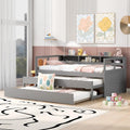 Gray Twin XL Wood Platform Daybed with 2 Trundle Beds and Storage Headboard U643767